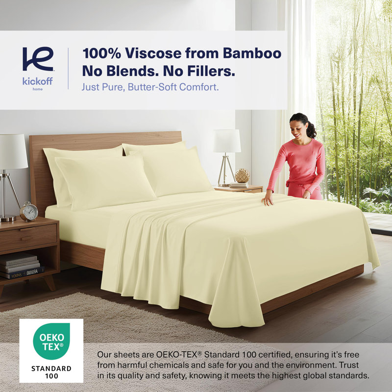 Bedroom 100% Organic Viscose From Bamboo Sheets Set, 300 Thread Count, Cooling Bedding Sheets for Hot Sleepers, Flat, Fitted, Pillowcase