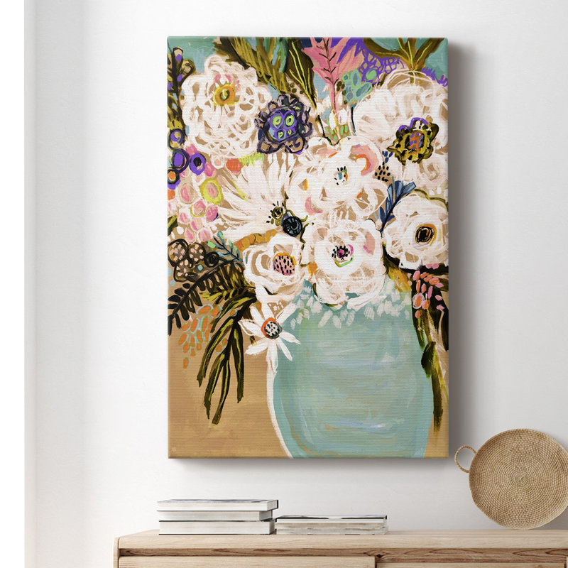 Fleurs d'été dans un vase I - peinture sur toile tendue, H 27 po x l 16 po x P 1 po