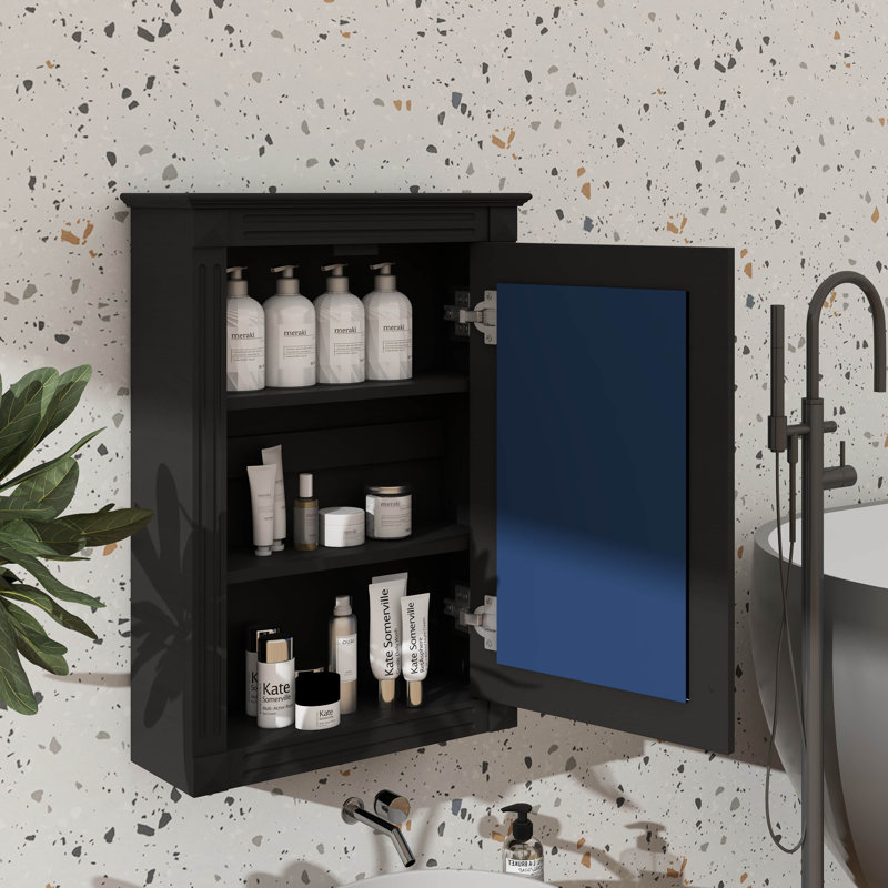 Armoire à pharmacie murale de 20 po avec miroir, armoire de rangement murale avec tablettes réglables et aire ouverte, Noir