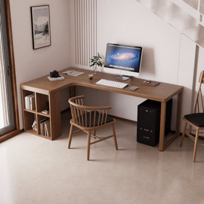 Solid Pine Wood L-Shaped Writing Desk by Hokku Designs