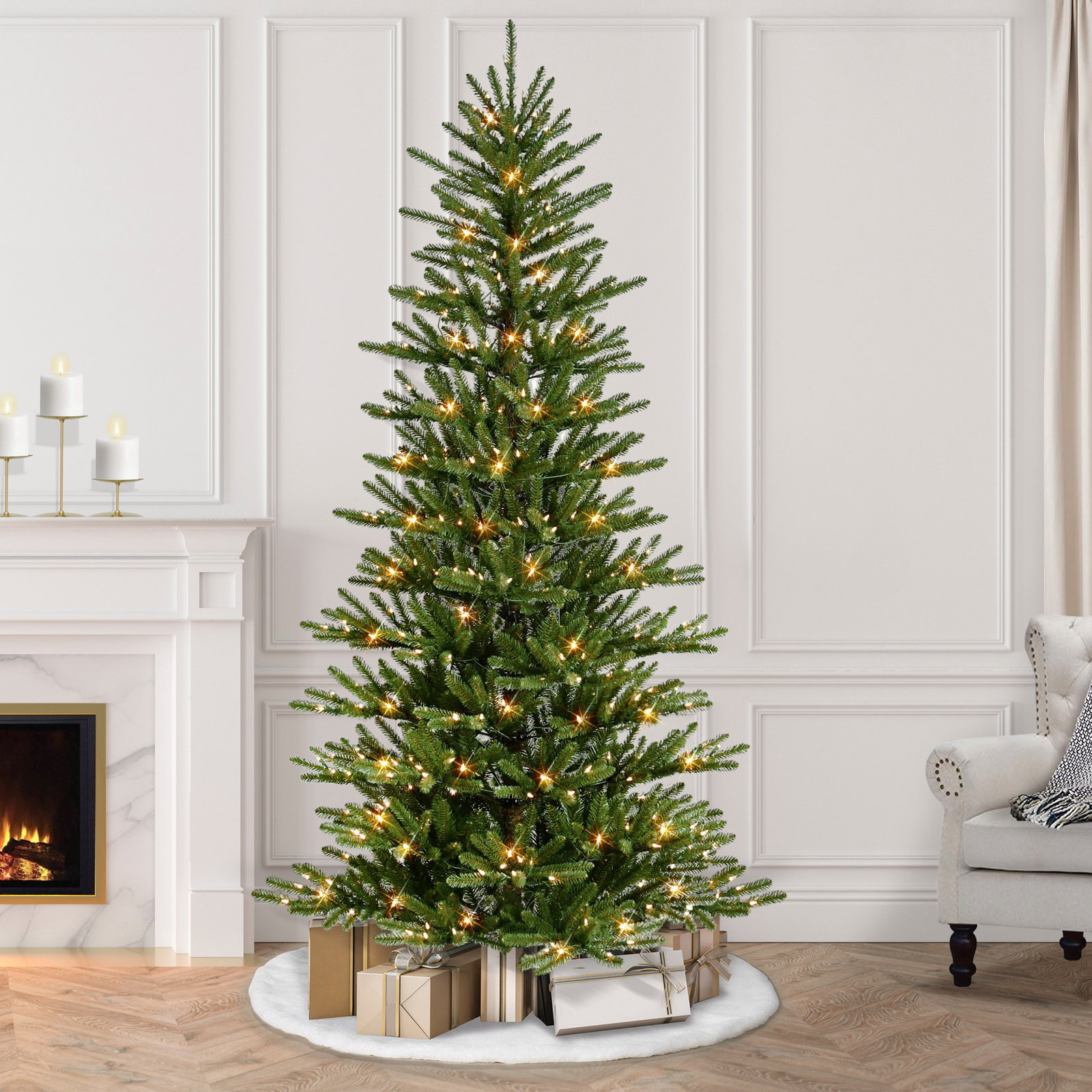 Lighted Artificial Spruce Christmas Tree, 7.5 Ft