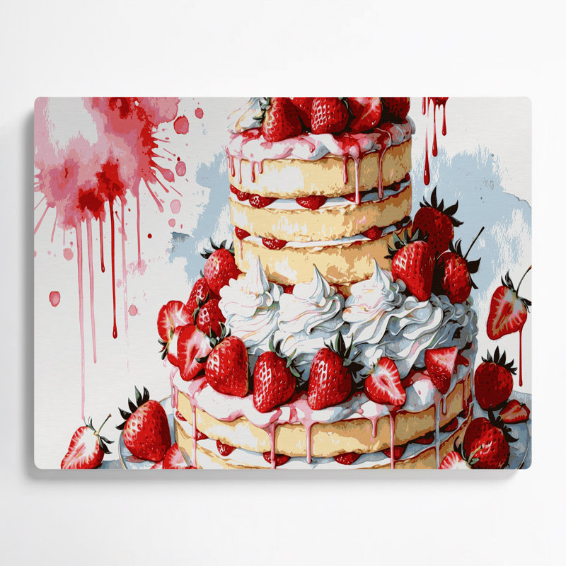 Dessert, fraise et sablé, art mural en métal beige, H 20 po x l 30 po