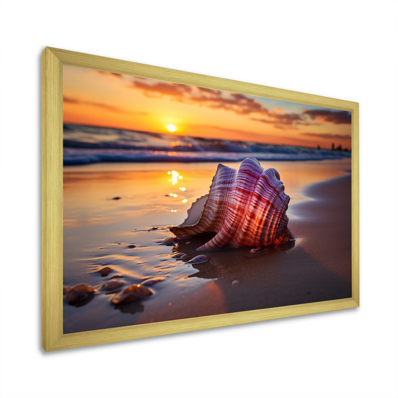 Sunset Shoreline Treasures I - Beach Wall Art, Gold Closed Corner Framed, 12" H x 20" W x 1" D