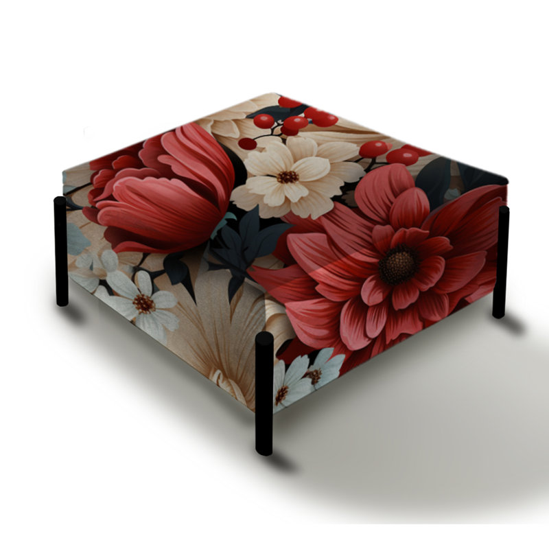 Motif floral Coral Gingham Charm - grand repose-pieds carré floral