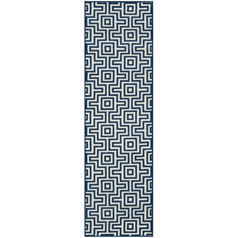 Tapis tissé à la machine bleu Turnbow, Tapis de couloir 2 pi 3 po x 7 pi 6 po