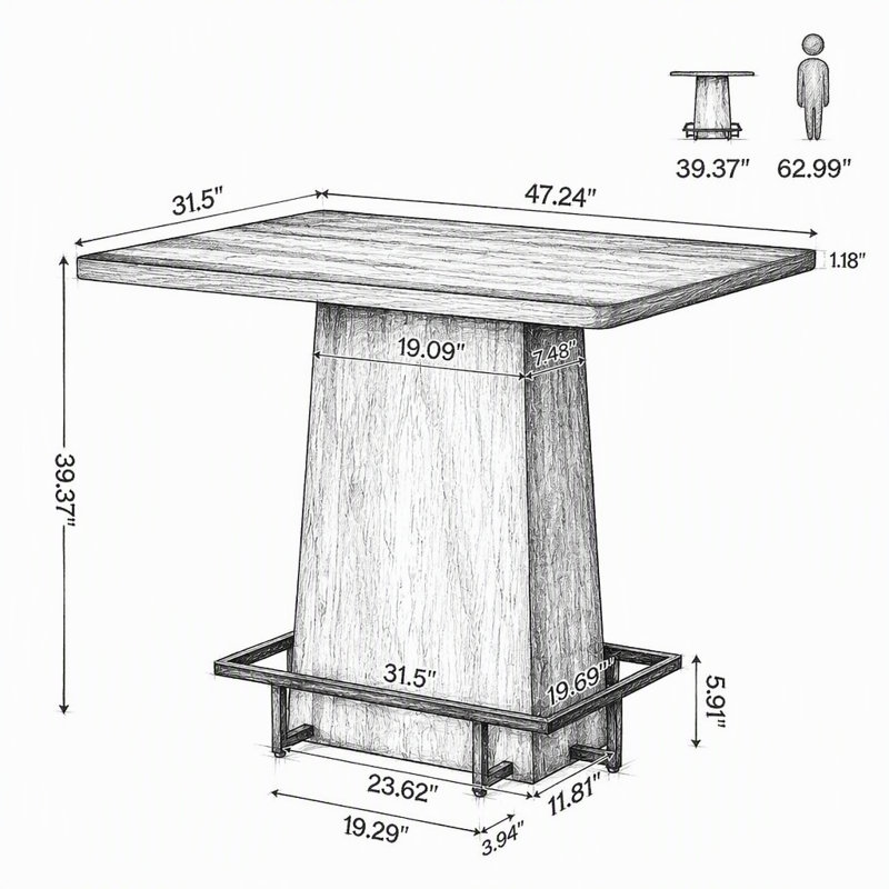 47" Bar Table, Rustic Industrial Pub Table with Footrest for Kitchen Bar Restaurant