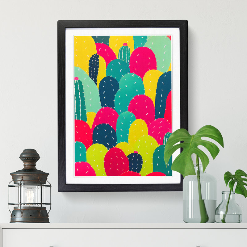 FRM-V0523-334X Cactus Cacti Decoupage - Single Picture Frame Print, 64cm H x 46cm W x 2cm D, Walnut Framed