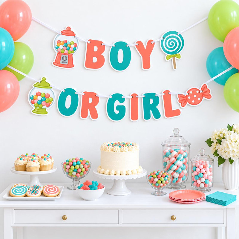 Bannière « Petite Surprise » pour la révélation du sexe du bébé, guirlande de bonbons « Garçon ou Fille », décoration de fête corail et turquoise