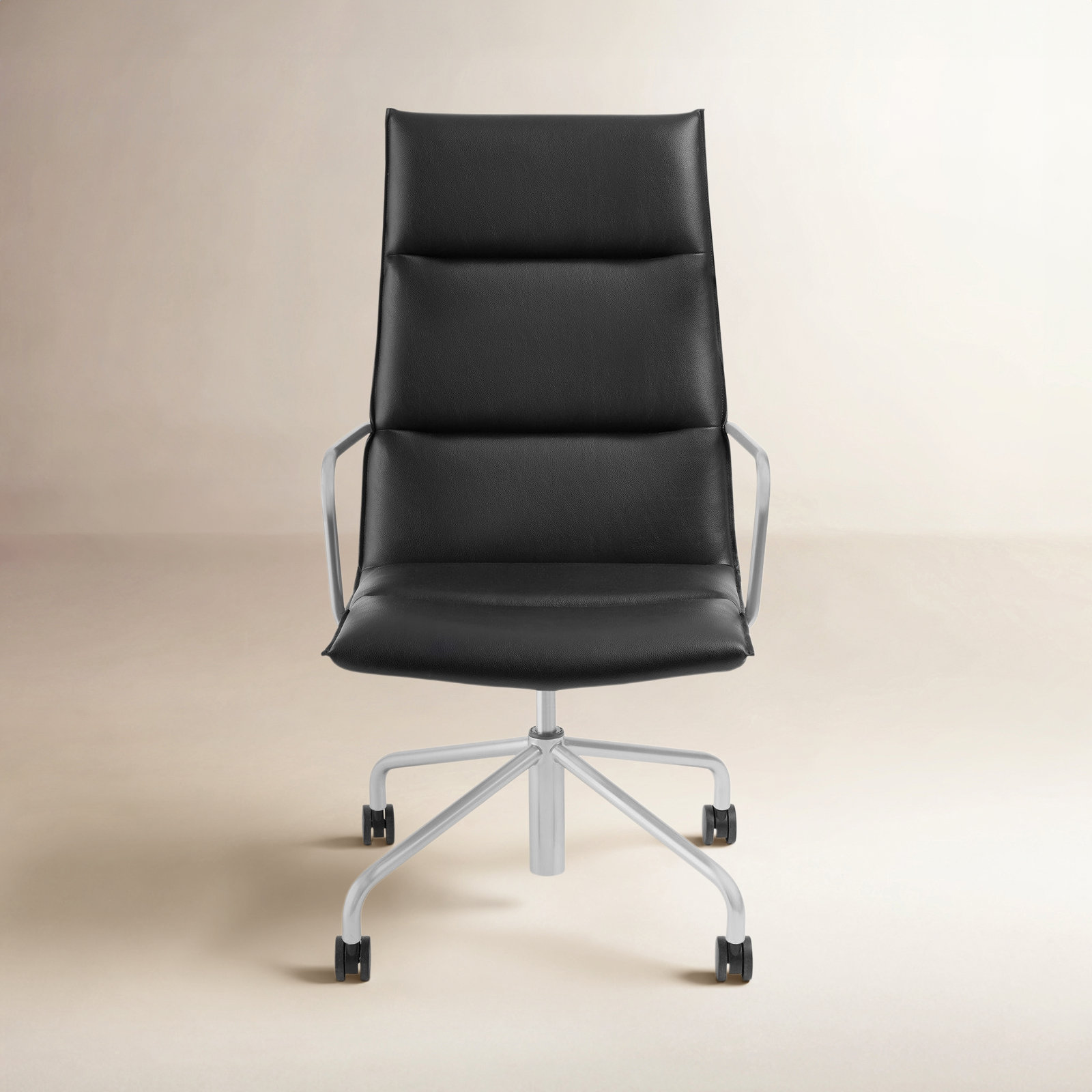 Meredith Swivel Office Chair, Nickel, Faux Leather Black 