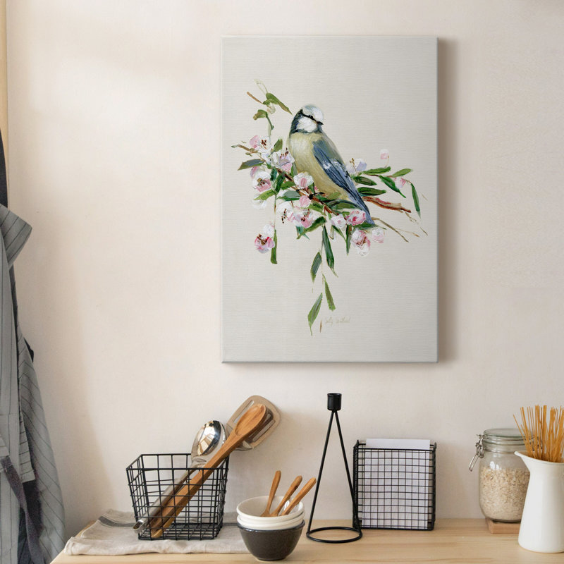 «Spring Song Blue Bird» - peinture sur toile tendue, H 48 po x l 32 po x P 1 po