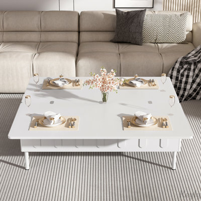 Table basse à plateau relevable avec plateau pliable et compartiment de rangement dissimulé