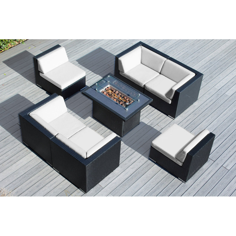Ensemble conversationnel 7 pièces sans ensemble modulaire et table de feu, Sunbrella naturel