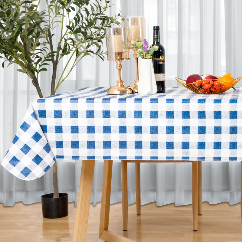 Nappe en vinyle à carreaux avec envers en flanelle, 132 x 178 cm, bleu