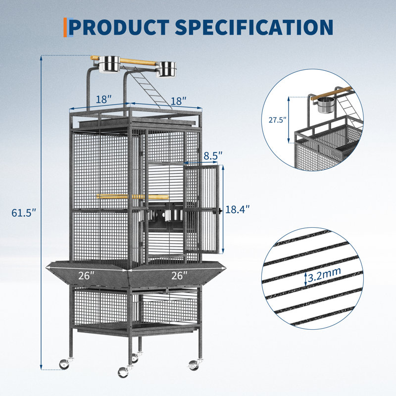156.3cm Steel Floor Bird Cage