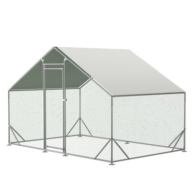 Large Metal Chicken Coop Walk-in Poultry Cage with Water-Resident and Anti-UV Cover Duck Rabbit Cat House Outdoor Chicken Run Pen with Spire Shaped Cage 6.5’L×9.8’W×6.5’H