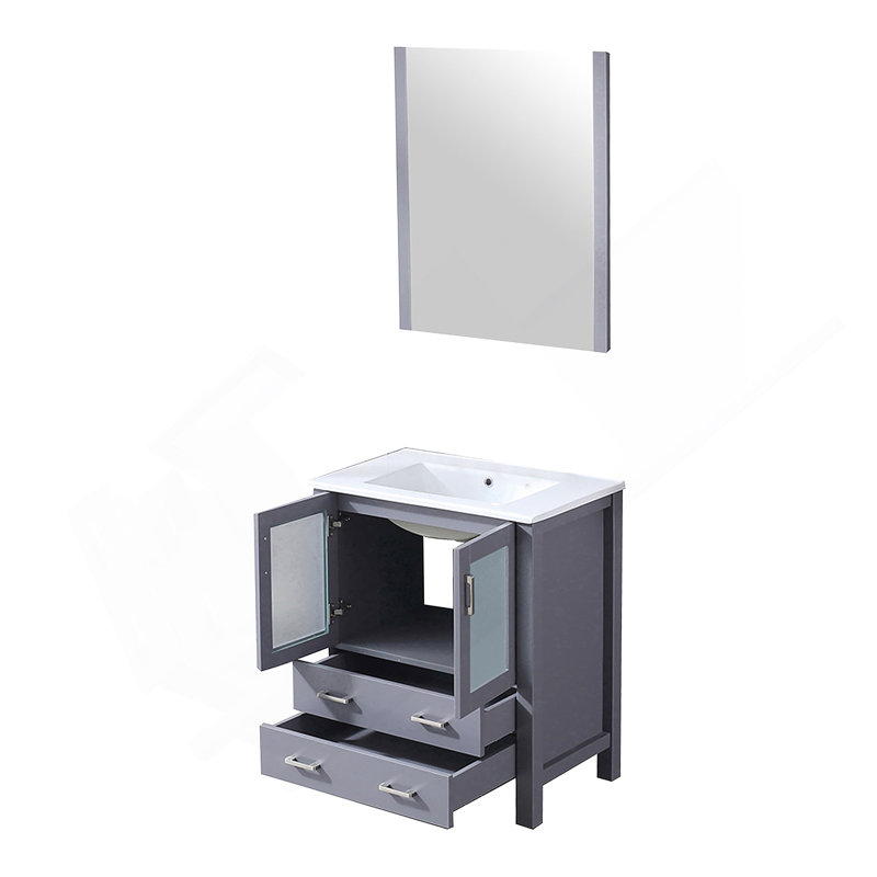 Meuble-lavabo de salle de bain 18,25 po D, plateau en céramique et 22 po Miroir, Gris foncé, 30.05"