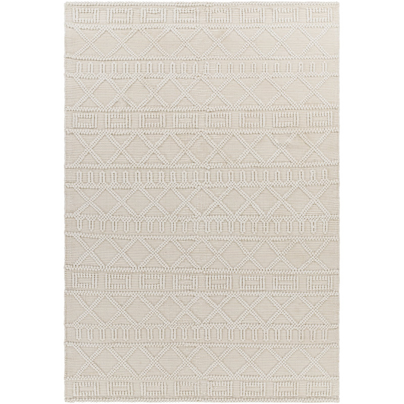 Emilie-May géométrique tissé à plat recyclé P.E.T. Tapis beige, Tapis de couloir 2 pi 6 po x 8 pi