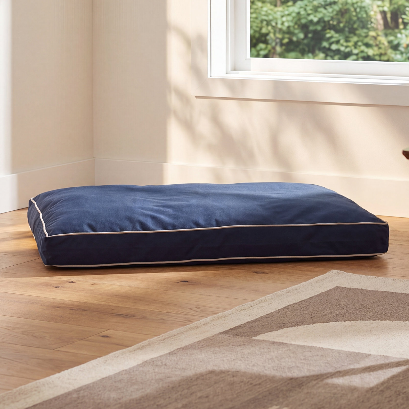 Orthopedic Foam Pet Bed with Washable Cover, Blue/Khaki, Medium (42" W x 30" D x 4" H)