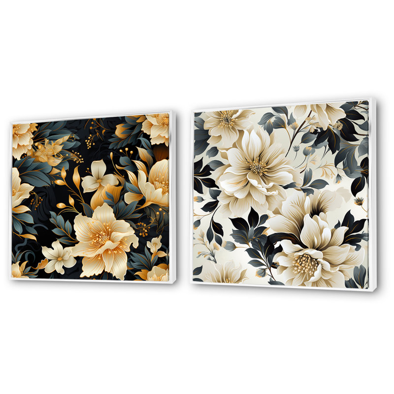Ipomee - Ensemble de 2 reproductions d'art sur toile florales, Cadre blanc, H 36 po x l 73 po x P 1,5 po