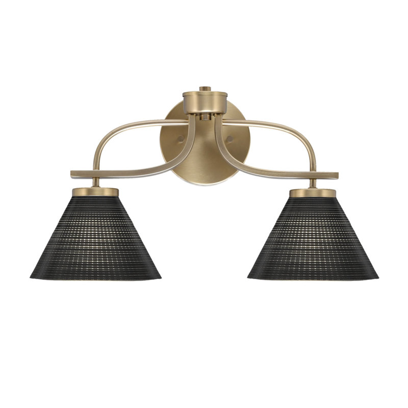 Unia 2 Light Bath Bar Shown In New Age Brass Finish With 7" Black Matrix Glass