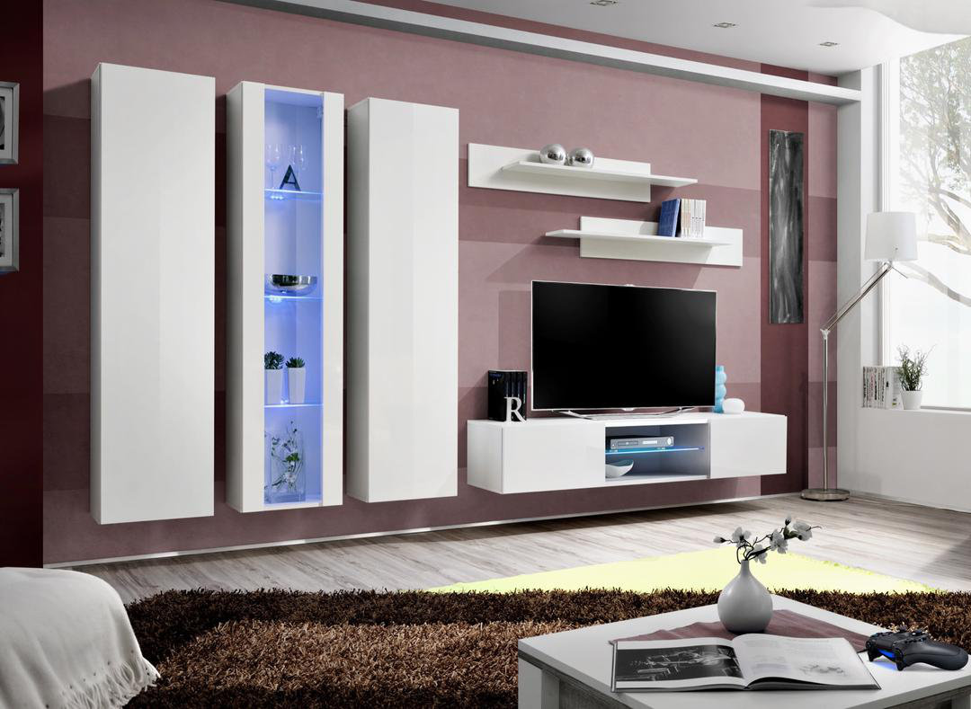 Fly P4 310cm Black Gallery Media Wall - Luxe LED Entertainment Suite for TVs Up To 60 Inch