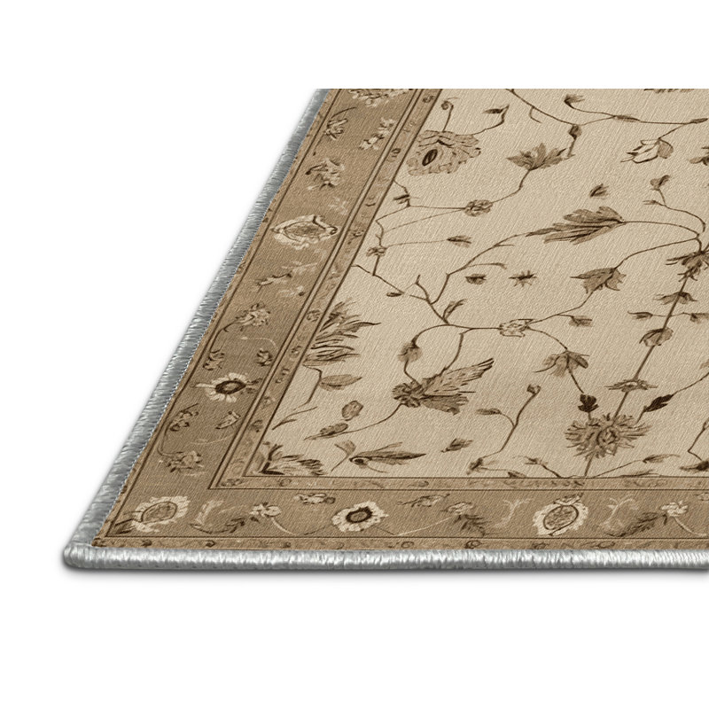 Tapis beige lavable à la machine, Rond 8 pi