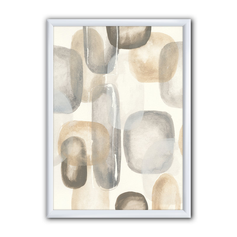 «Neutral Oval Grey Stones I», reproduction d'art sur toile encadrée, Cadre blanc, H 20 po x l 12 po x P 1po