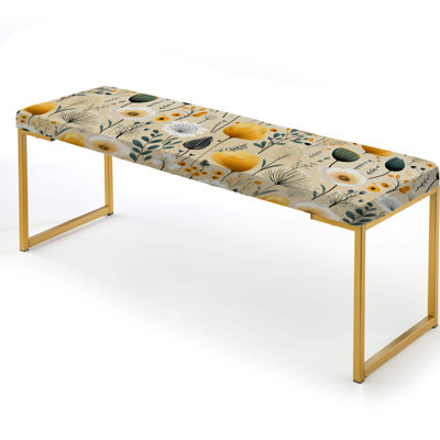 Cottage Elegant Yellow Floral Meadows - Floral Upholstered Gold Bench