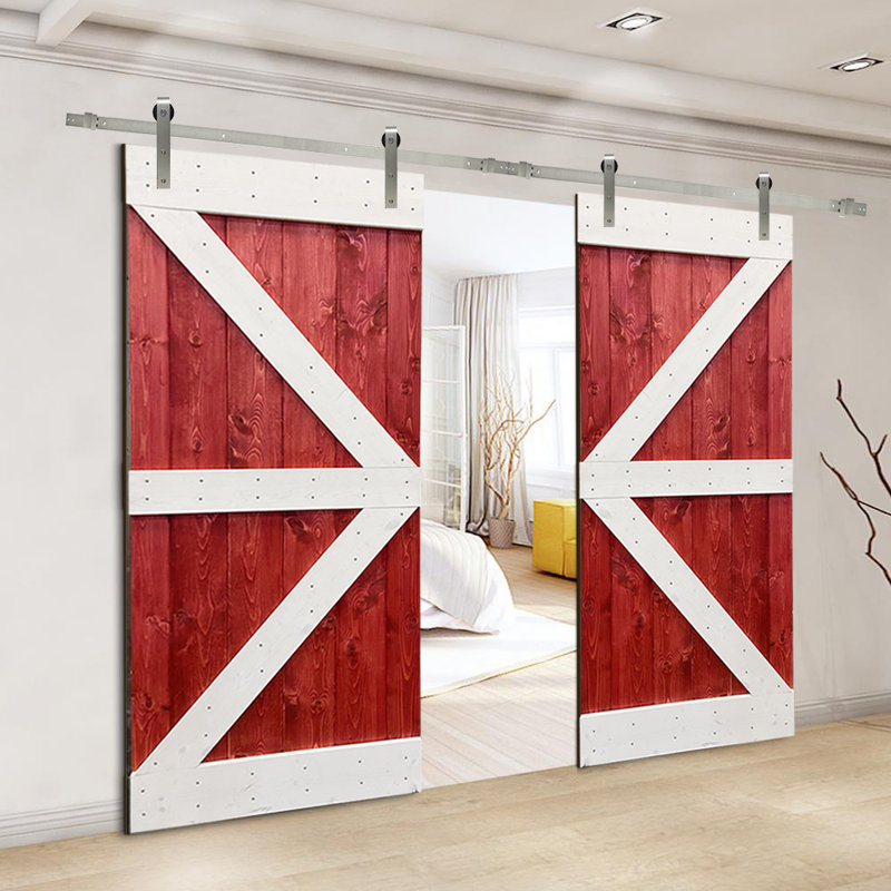 Porte de grange double peinte en bois et en métal avec ensemble de quincaillerie d’installation, H 24 po x H 84 po