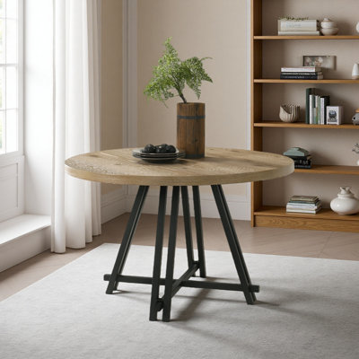 47" Round Dining Table With Metal Base