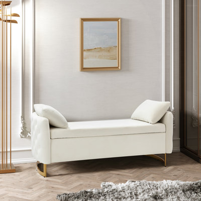 Aristides 58.5" W Upholstered Flip-Top Storage Bench with Two Pillows