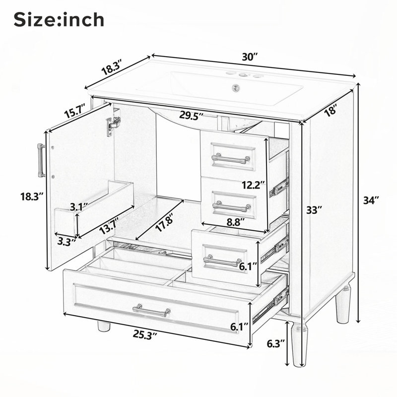 30"Bathroom Vanity with Ceramic Sink, Green