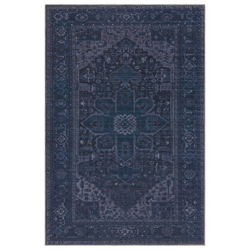 Mason Flatweave Navy/Black Rug, Rectangle 120 x 170cm