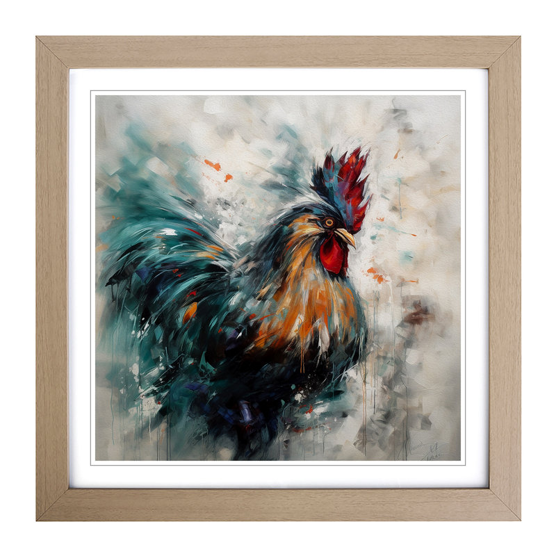 Rooster Abstract Expressionism No.1 - Framed Print, Oak