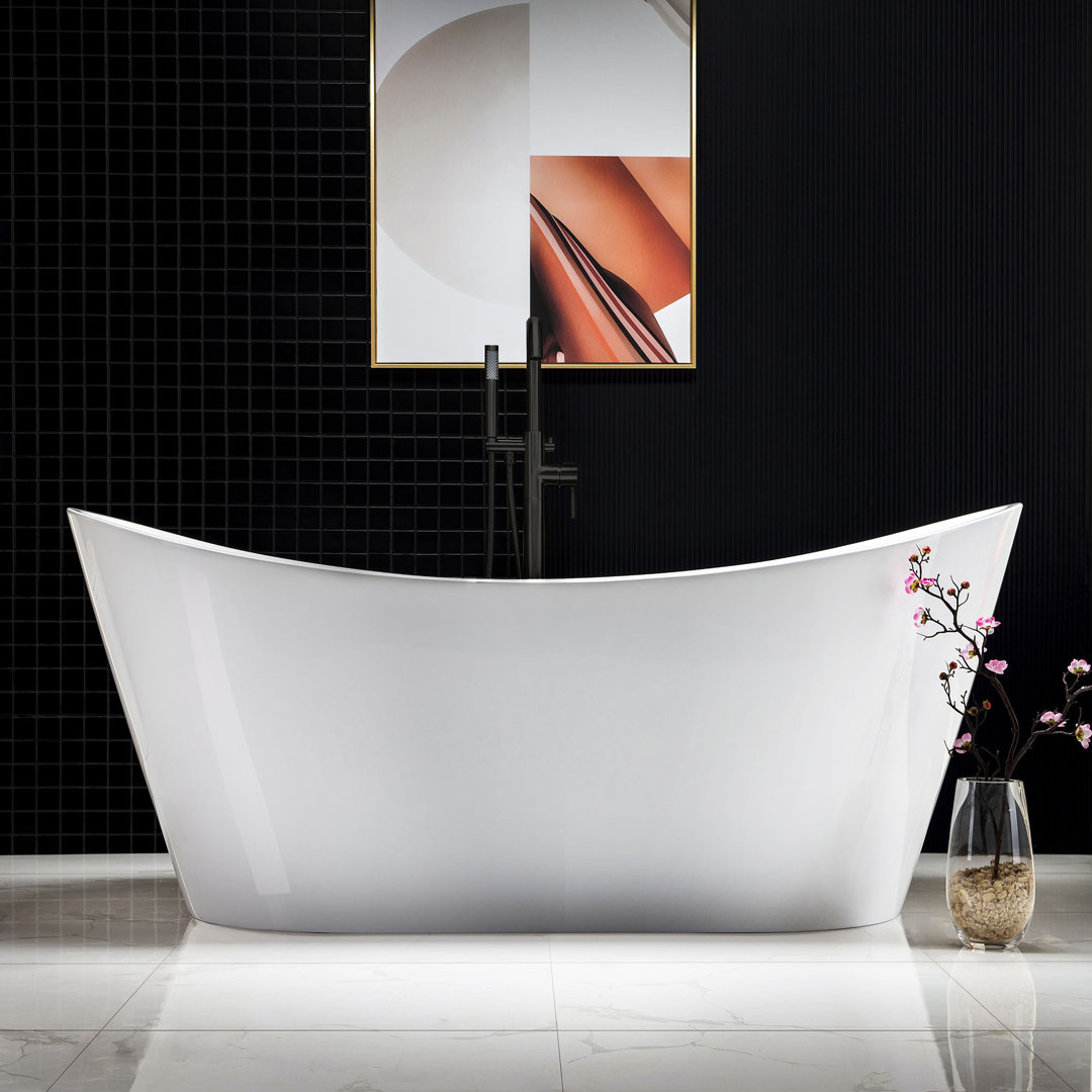 67'' x 32'' Freestanding Soaking Acrylic Bathtub WoodBridge Color: White Drain Finish: Oil Rubbed Bronze