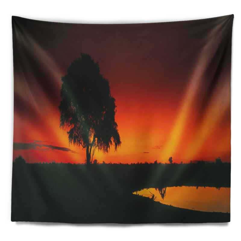 Tapisserie coucher de soleil en Tanzanie, H 32 po x l 39 po