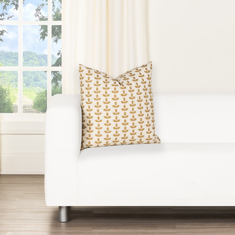 Coussin Birch Lane Trillium, Plumes, Motif floral jaune, Carré 26 po