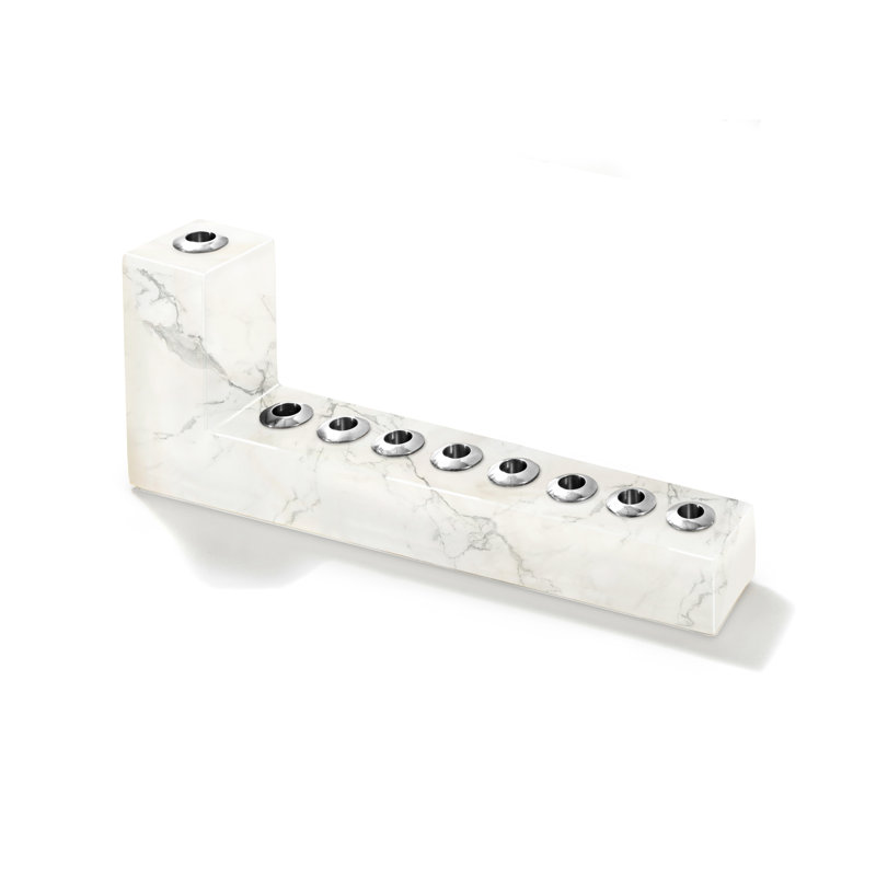 Judaica Carrara Marble And Stainless Steel Candlestick