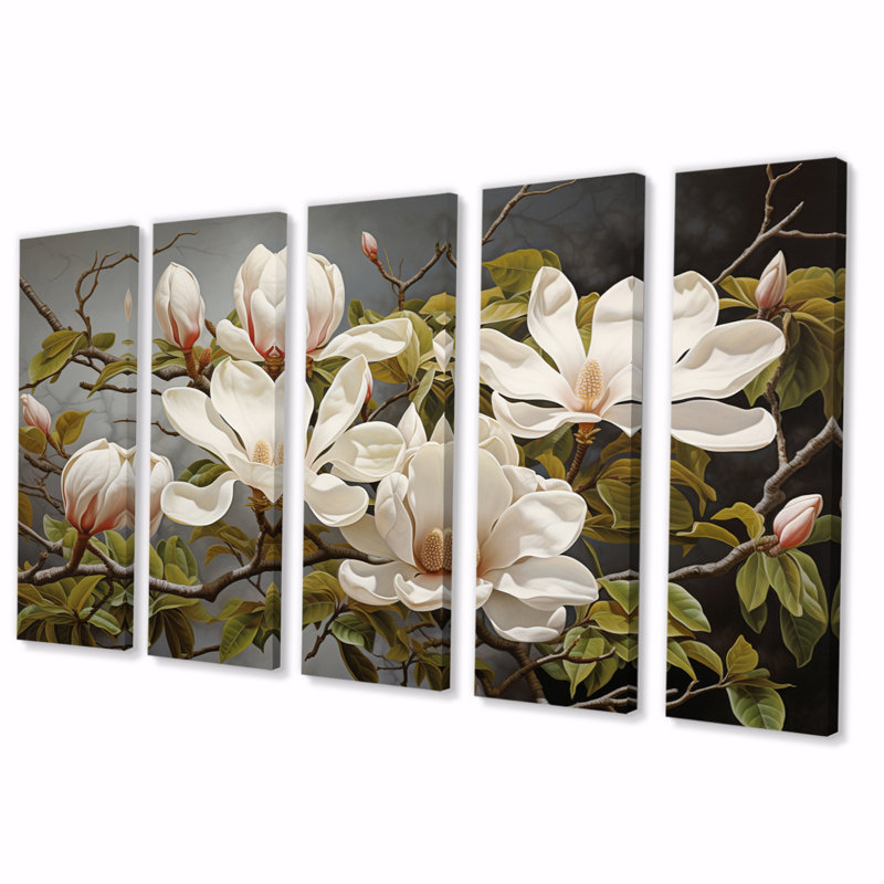 «White Green Magnolias Magnolia Serenity» sur toile, reproduction de 5 pièces