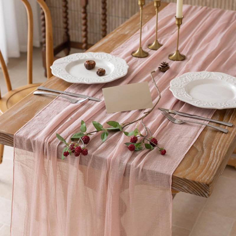 10 pièces de chemin de table en chiffon rose poudré 120 pouces pour décoration de mariage | Pour le mariage, fête de fiançailles, fête de fiançailles, fête de fiançailles, décoration de maison rustique 10 pi