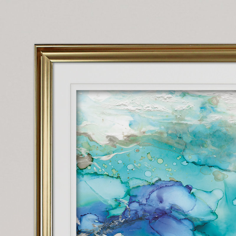 'Teal Marble' Framed Acrylic Painting Print, Gold, 28" H x 38" W x 1.5" D