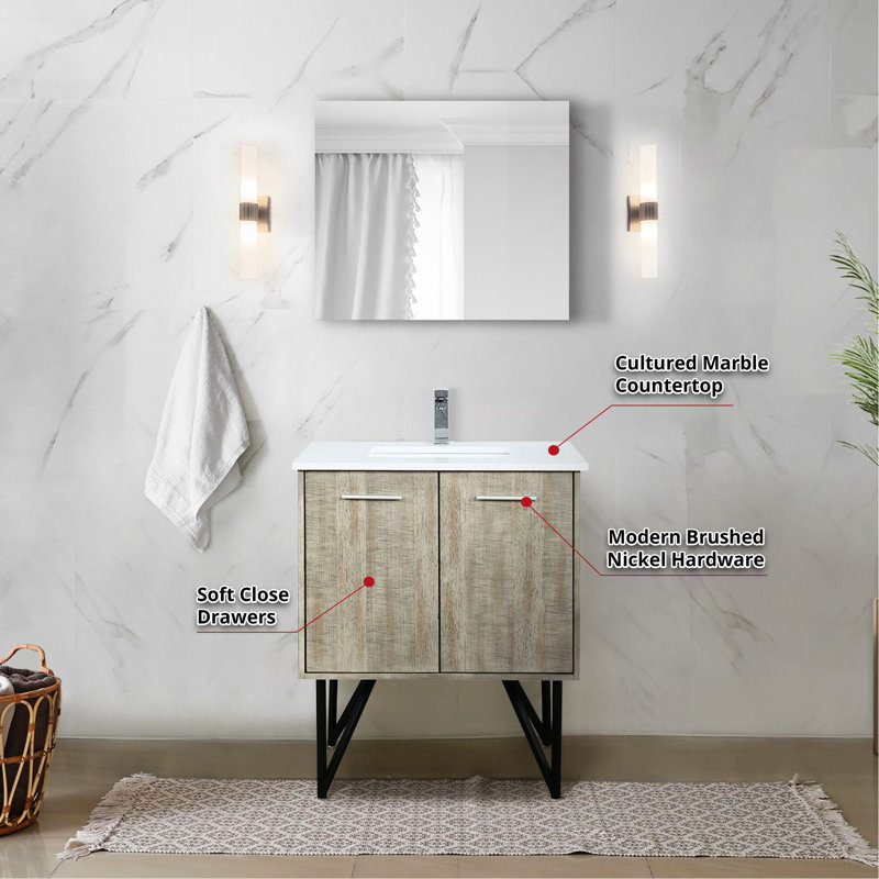 Meuble-lavabo rustique, robinet inclus, 18 miroirs, 30"