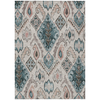 Tapis bleu sarcelle et cuivré beige beige 5 pi x 8 pi pour l'intérieur marocain