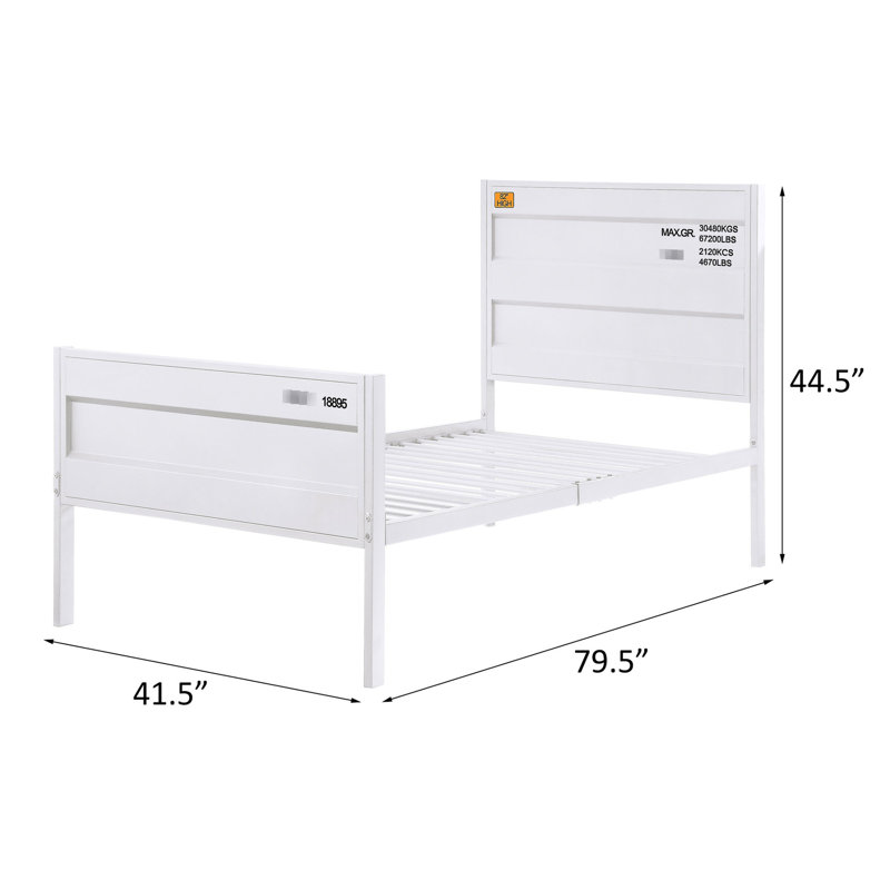 Lit plateforme simple blanc avec structure en métal et tête de lit moderne, Blanc