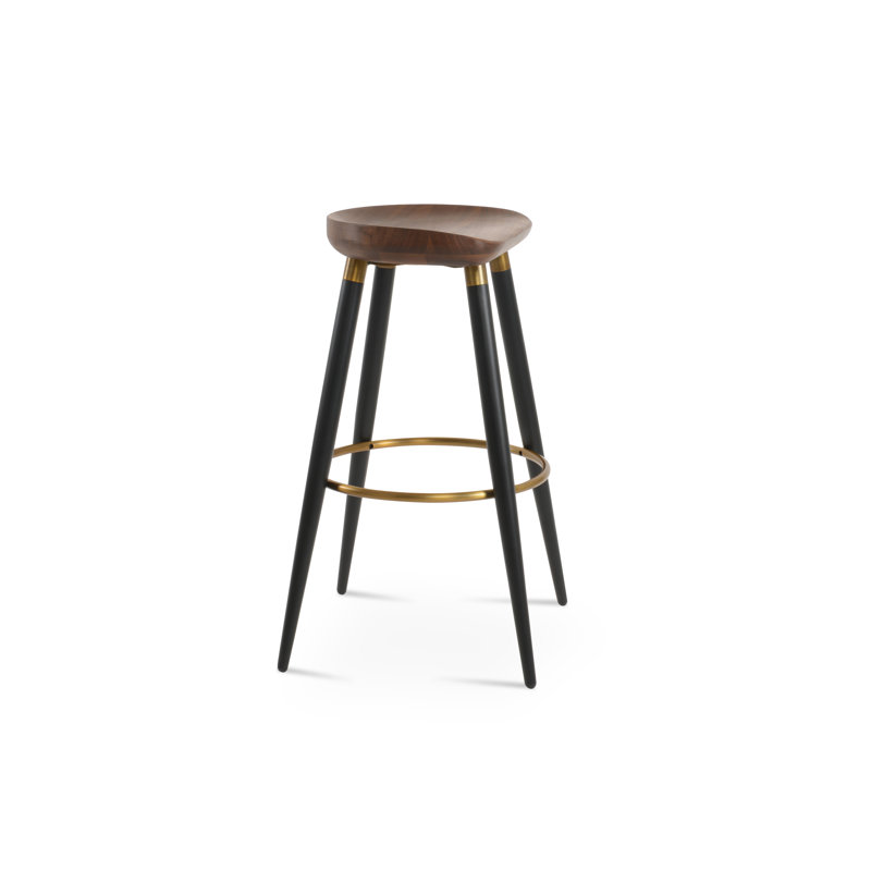 Tabouret de bar et de comptoir Cattelan Ana en noyer massif, Tabouret de bar (siège d'une hauteur de 30 po), Noir / Laiton