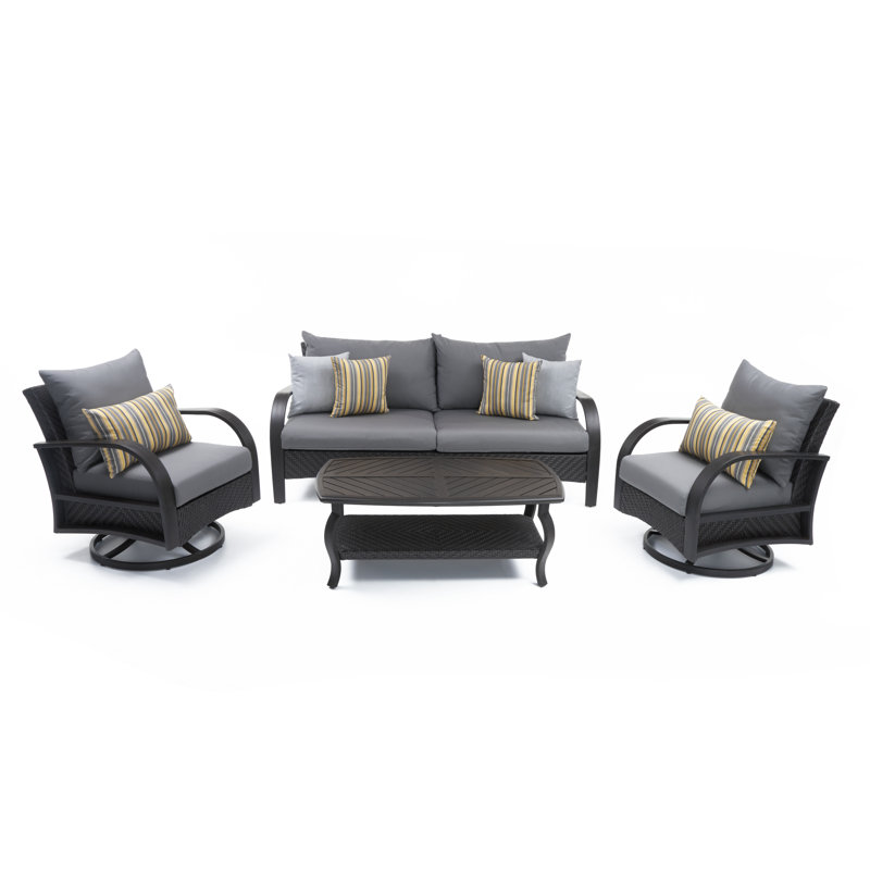 Kechia Wicker/Rattan 6 Person Seating Group with Sunbrella Cushion Covers, Charcoal Grey Sunbrella®