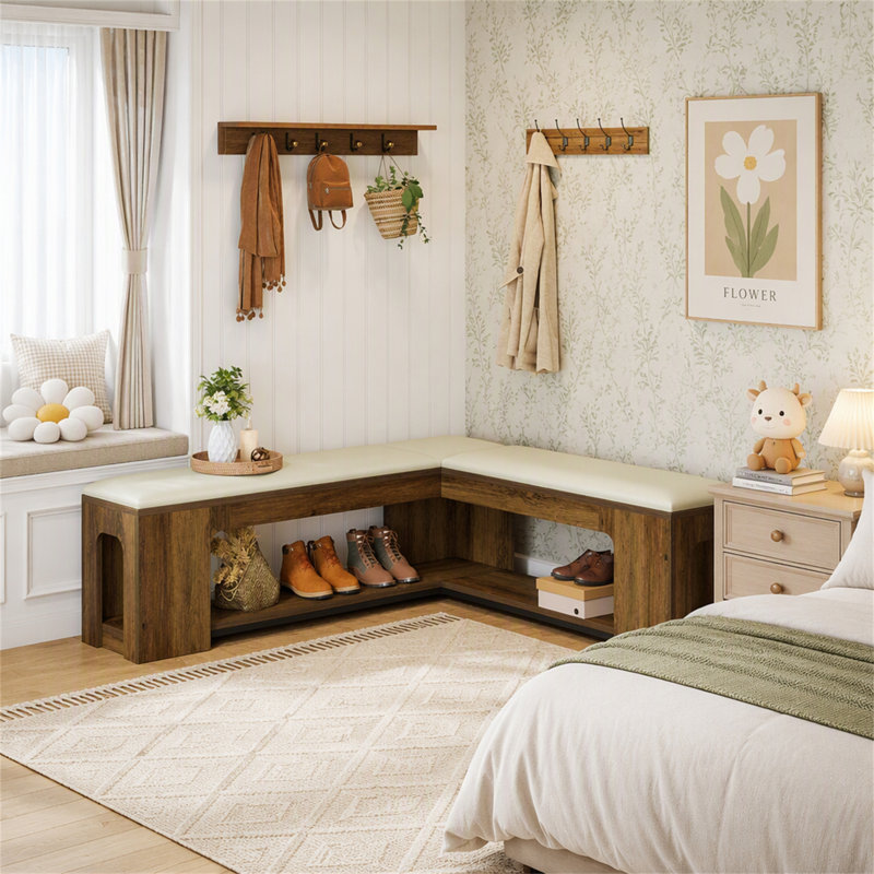 Banc de coin en L, banc de salle à manger de ferme avec coussin de siège amovible