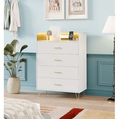 Tall 4-Drawer Dresser with RGB Lights & Charging Station, App Controlled Music Sync LED Dresser
