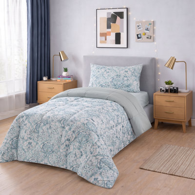 Super Soft Twin Comforter Set with Sham, 2-Piece Printed Microfiber Bedding, Lightweight All-Season Down Alternative Fill, Machine Washable