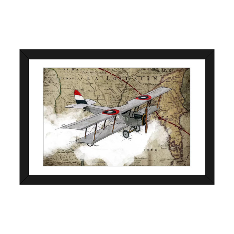«Biplane IV», impression sur toile, H 16 po x l 24 po x P 1 po, Papier d'art encadré noir, Blanc
